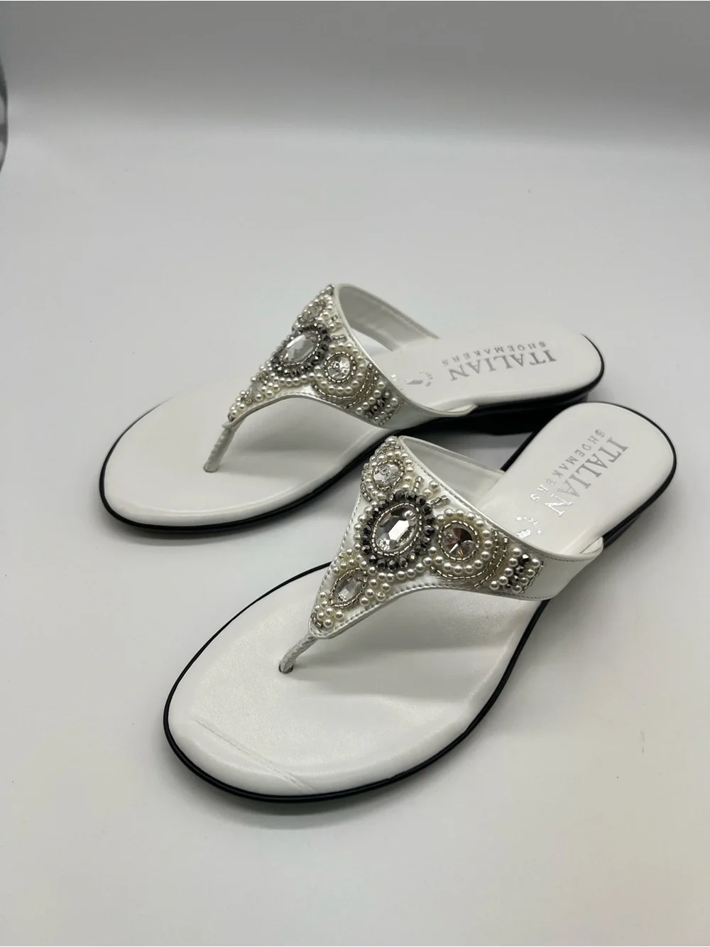 Italian Shoemakers White Embellished Thong Sandals - Picture 1 of 6